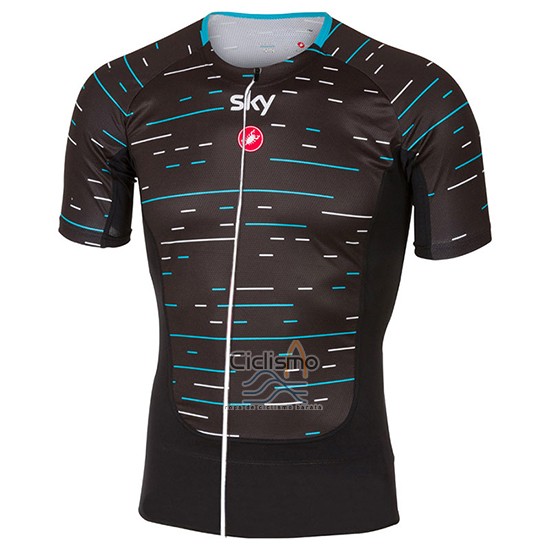 Sky Ropa Ciclismo Culotte Corto 2017 Mangas Cortas Negro y Azul Claro